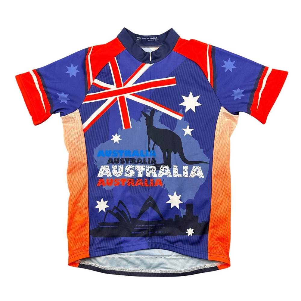 ScudoPro Australia Cycling Jersey Mens Medium Navy Blue Orange Short Sleeve Zip